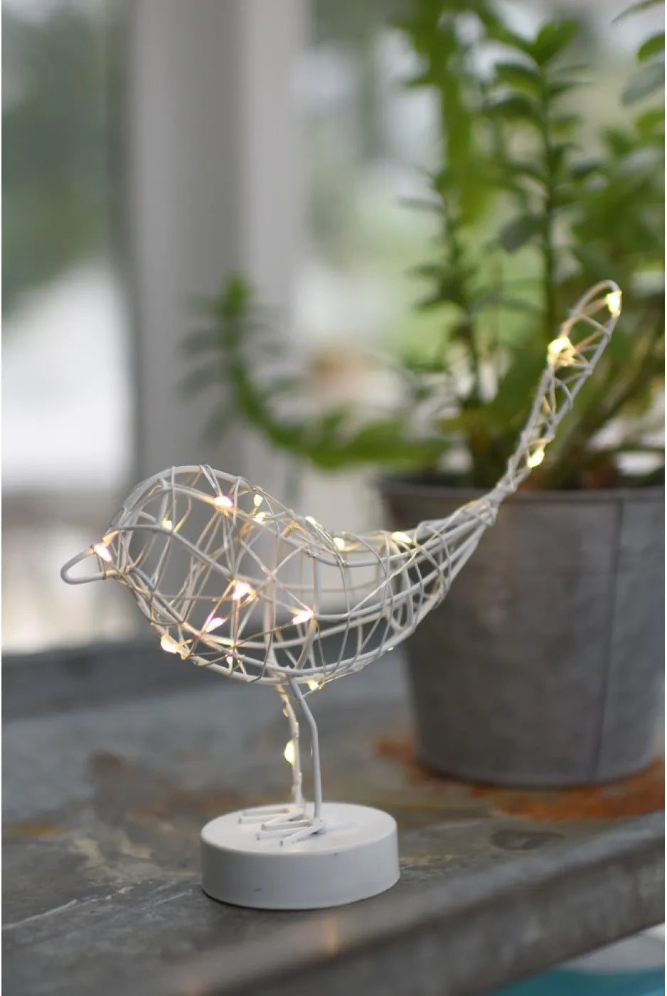 Gold Copper White Wire Table Robin Light  Warm White LED Decoration