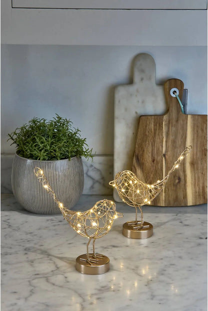 Gold Copper White Wire Table Robin Light  Warm White LED Decoration