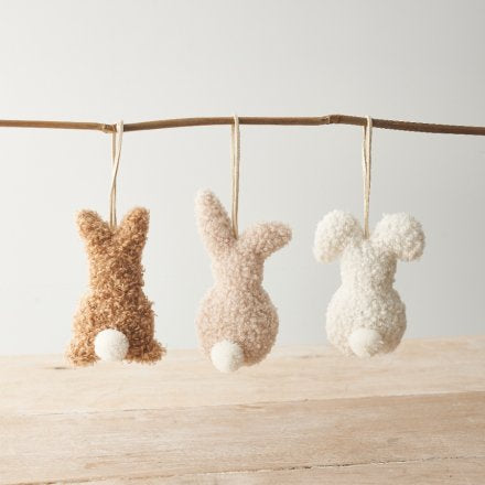 HANGING SHERPA BUNNIES 12CM X3