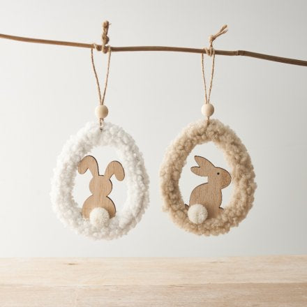 2 HANGING SHERPA BUNNY ORNAMENTS 14CM