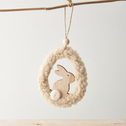 2 HANGING SHERPA BUNNY ORNAMENTS 14CM