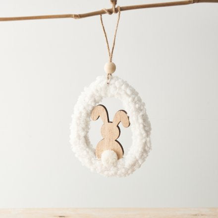 2 HANGING SHERPA BUNNY ORNAMENTS 14CM