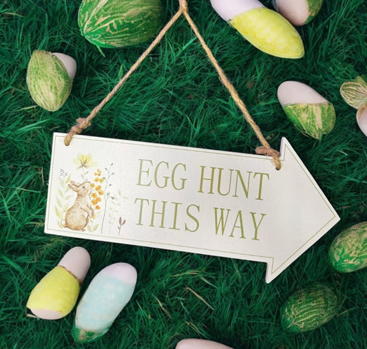 Easter Egg Hunt Sign - Wooden Plaque Children's Easter Egg Hunt Direction Sign