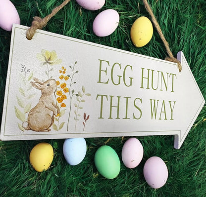 Easter Egg Hunt Sign - Wooden Plaque Children's Easter Egg Hunt Direction Sign