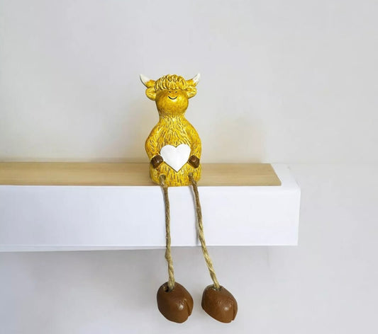 HEART HIGHLAND COW SHELF SITTER, 9CM