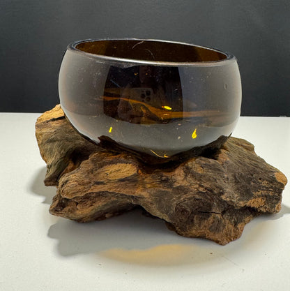 Molten Glass Mini Amber Bowl on Wood