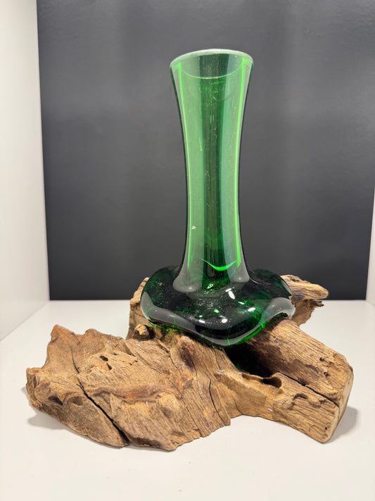 Recycled Beer Bottles - Flower Vase on Wood