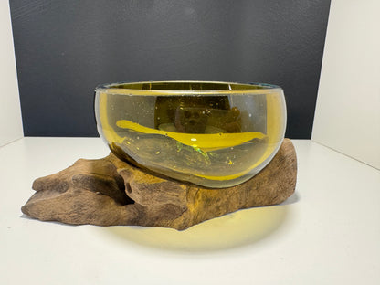 Molten Glass Mini Amber Bowl on Wood