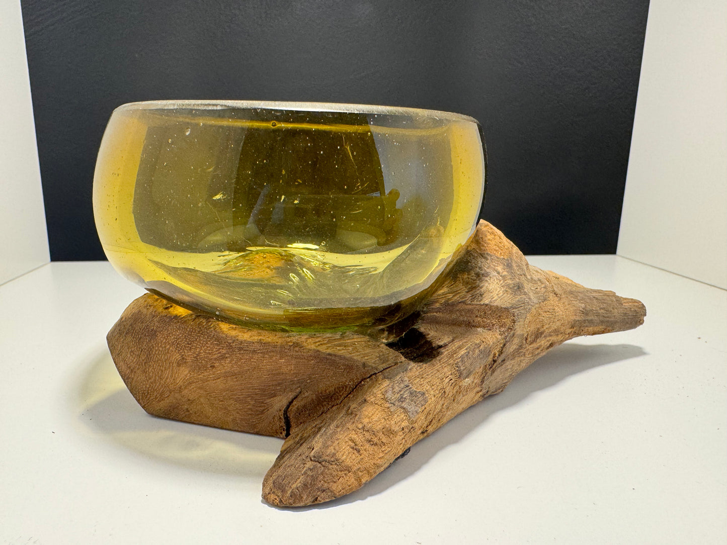 Molten Glass Mini Amber Bowl on Wood