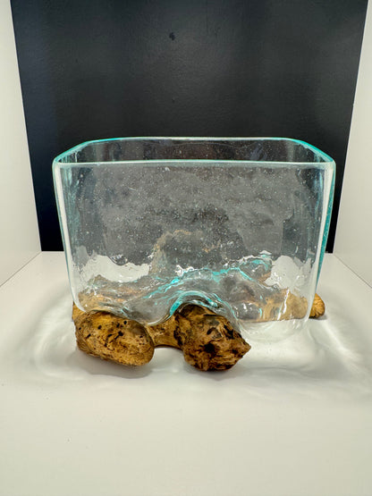 Molten Glass Tank on Wood with Stand - Medium Bowl