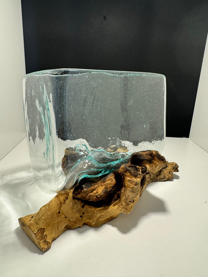 Molten Glass Tank on Wood with Stand - Medium Bowl