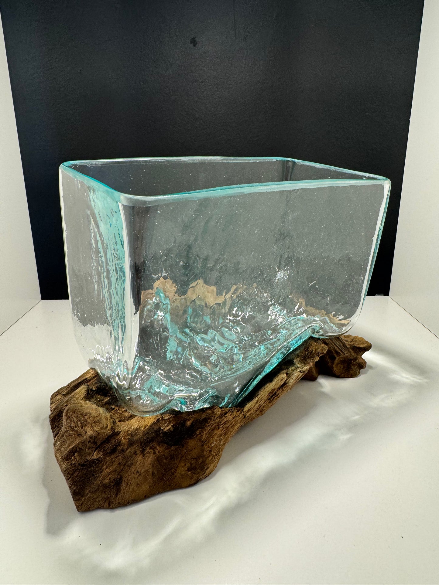 Molten Glass Tank on Wood with Stand - Medium Bowl