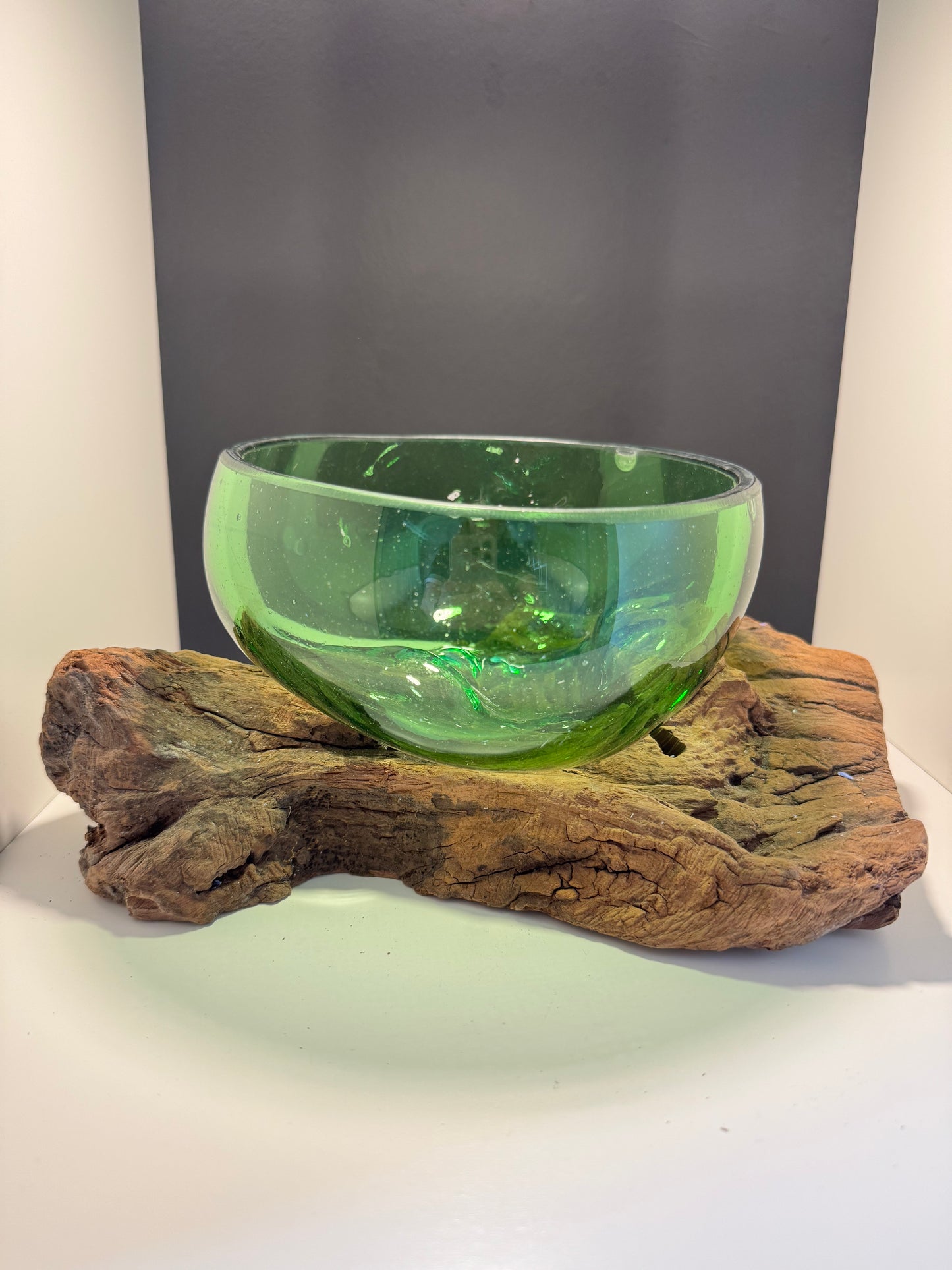 Recycled Beer Bottles - Lrg Wide Bowl on Wood