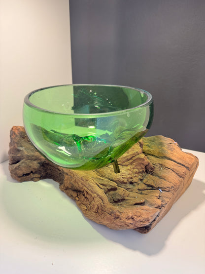Recycled Beer Bottles - Lrg Wide Bowl on Wood