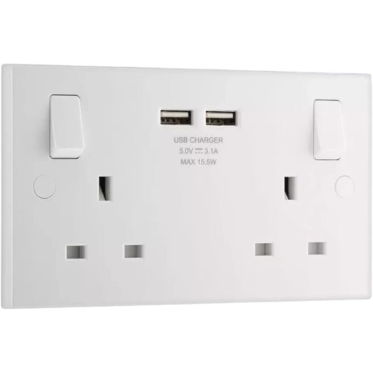 BG Electrical Double Switched 13 A Fast Charging Power Socket with 2 USB Ports x2
