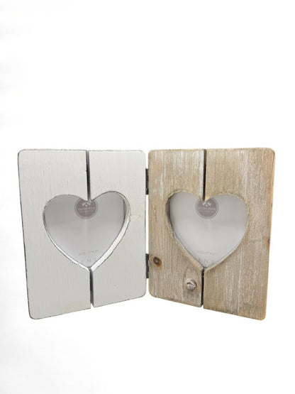 Wooden Double Heart Photo Frame, 15cm