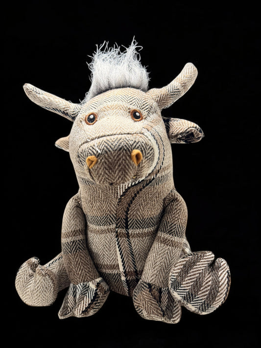 Grey Tartan Bull Doorstop, 30cm