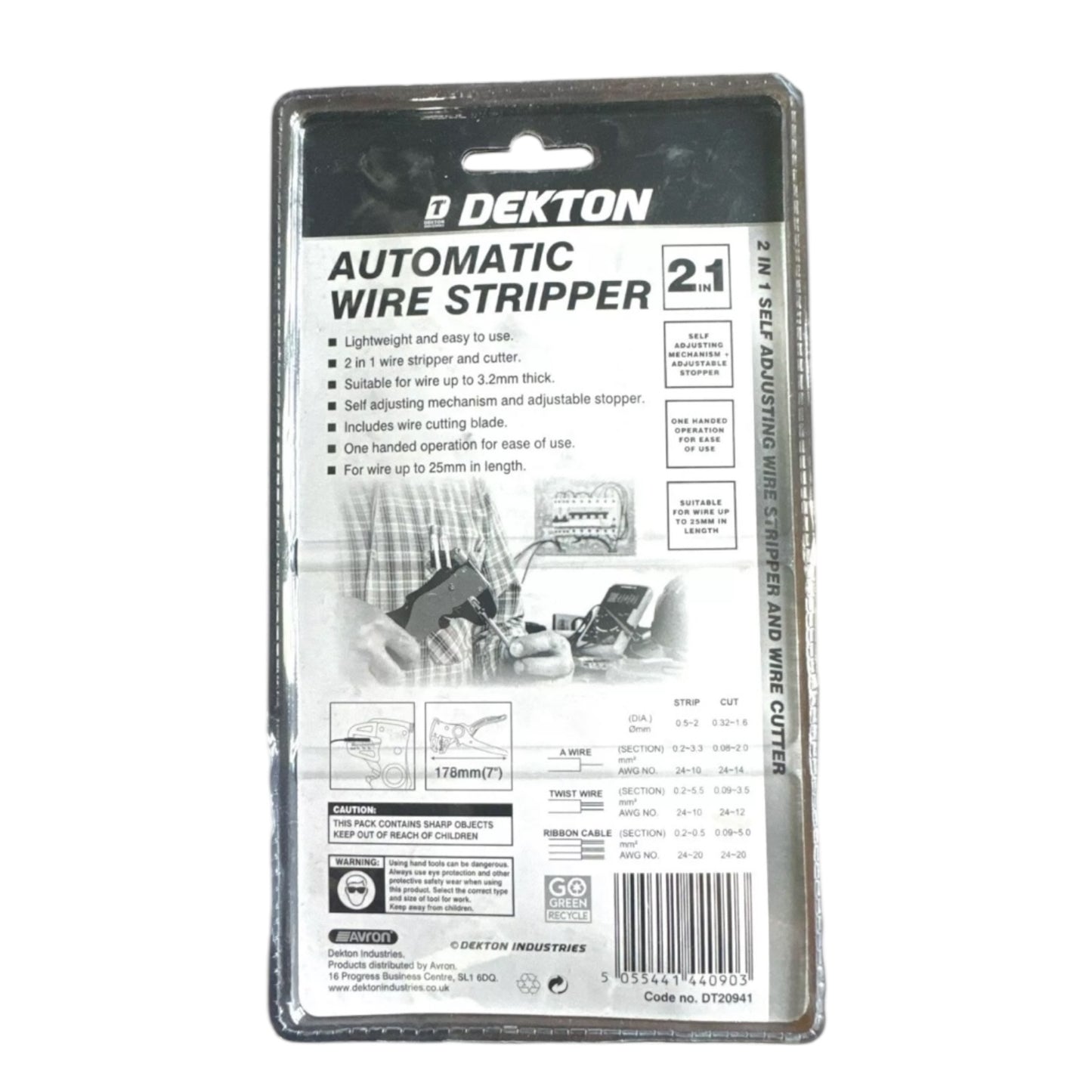 Dekton High Quality Auto 2-In-1 Wire Stripper With Wire Cutting Blade  DT20941