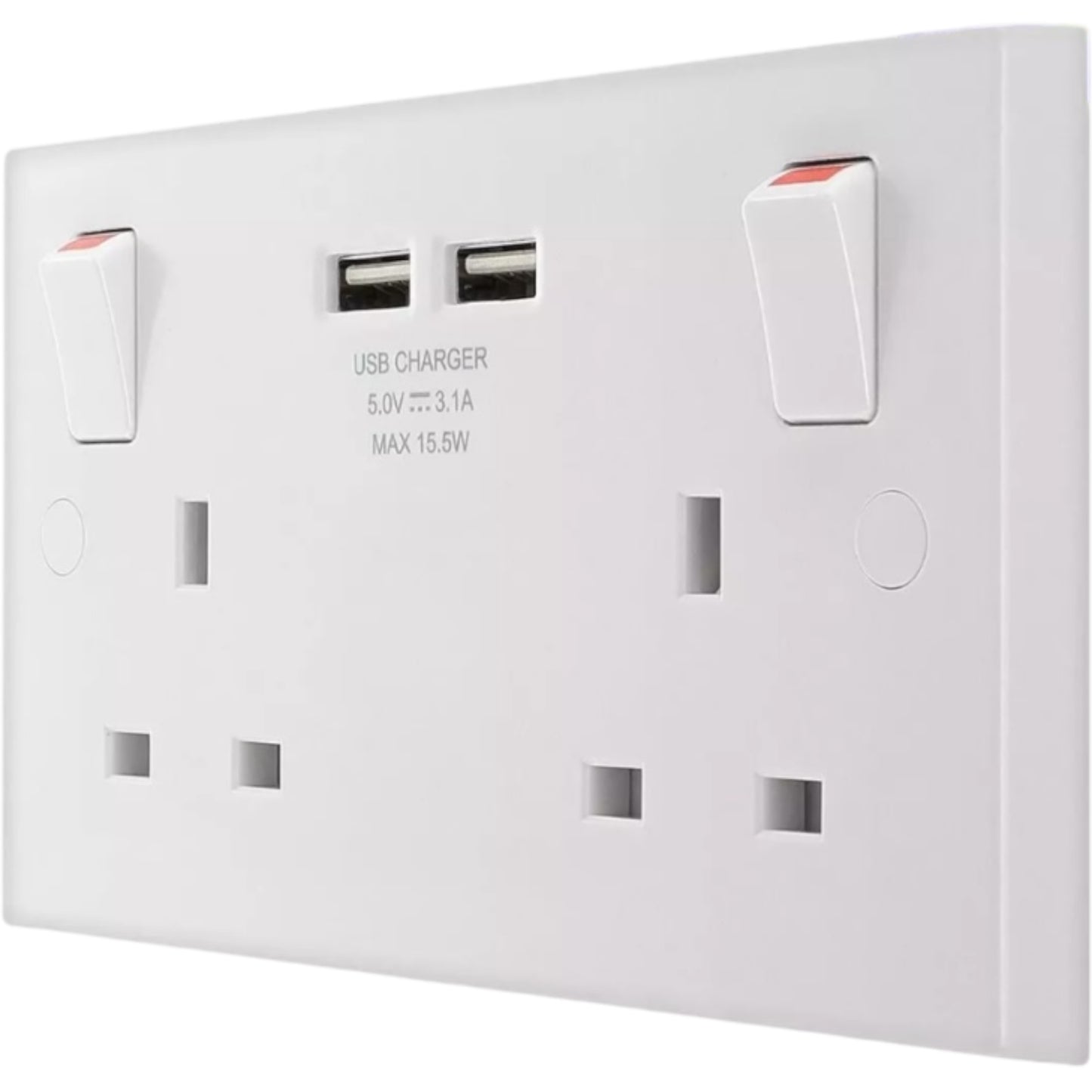 BG Electrical Double Switched 13 A Fast Charging Power Socket with 2 USB Ports x2