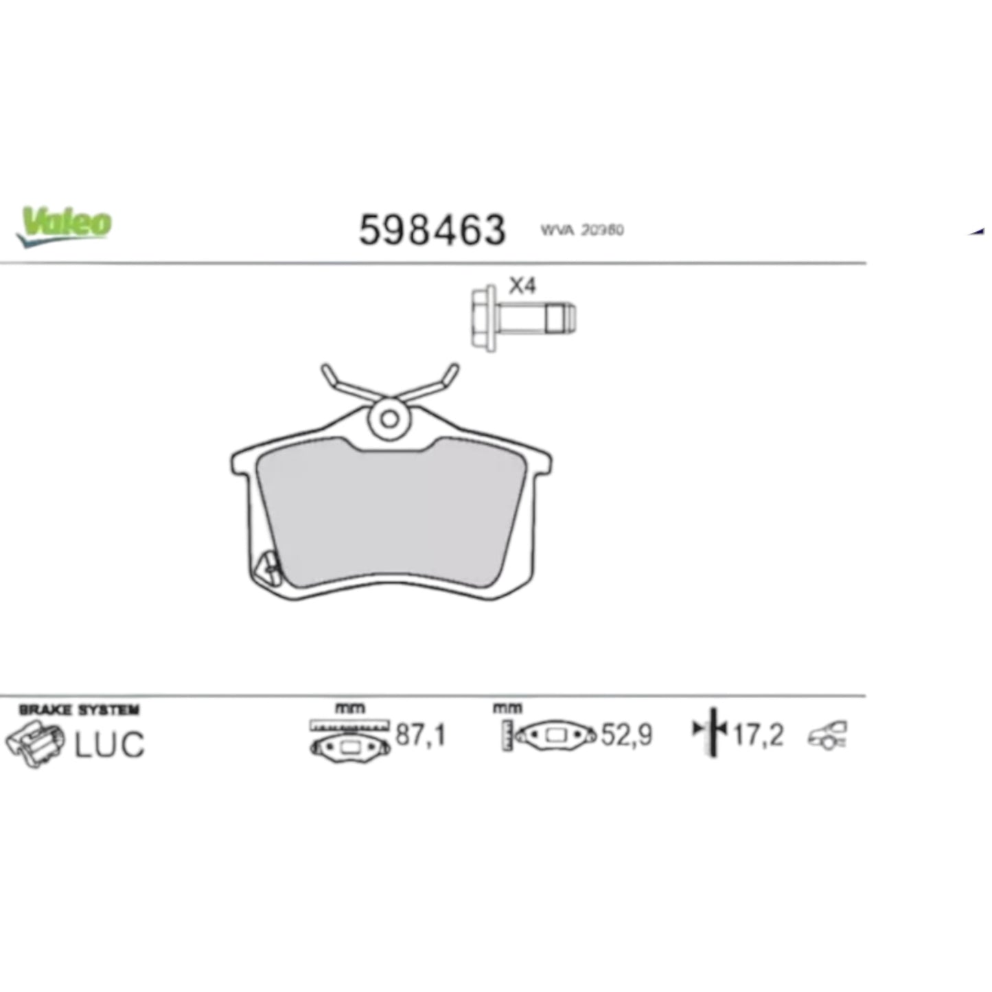 VALEO 598463 Brake Pad Set, disc brake for ,AUDI,AUDI (FAW),CITROËN,CITROËN (DF-