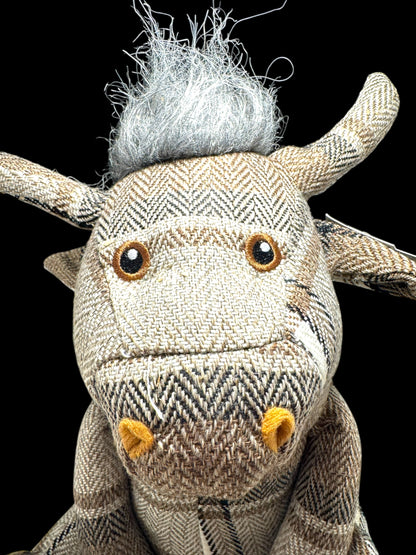 Grey Tartan Bull Doorstop, 30cm