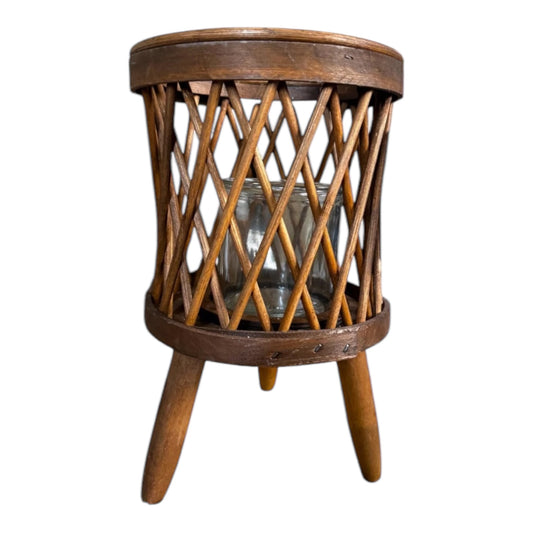 Wicker Lantern With Candle Holder Garden Lightning Table Light Rattan Lamp 16cm