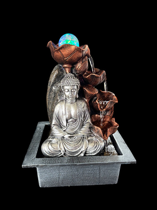 Tabletop Water Feature - 35cm - Silver Buddha Cascade & Crystal Ball